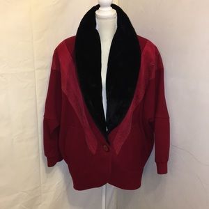 Vintage Michelle Stuart Red Wool Suede Coat Sz L